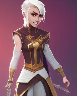 d&d character, female, cleric, happy, armor, white hair, gold eyes, smile, chibi