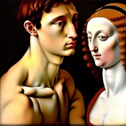 portrait of a male and a beatiful female Michelangelo style