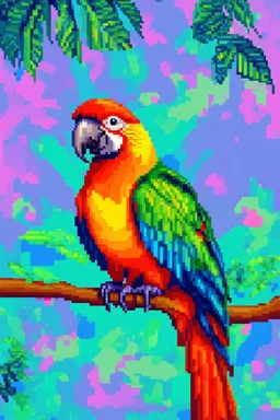 stochastic parrot; vivid pixelated pastel surreal art