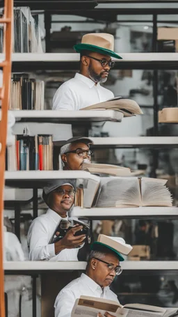 A man wearing a white Dad Hat, glasses, and reading