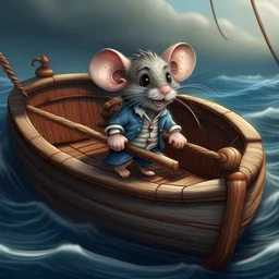 raton pirata en un barco en el mar oleado