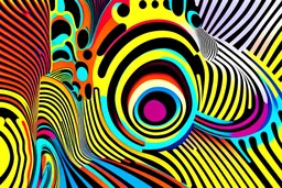 A futuristic digital artwork featuring vibrant colors and dynamic patterns inspired by the genre of techno acid music. The image showcases abstract shapes, pulsating lines, and swirling textures, creating a visually striking representation of the energetic and hypnotic sound. Influenced by artists such as Salvador Dali, Yayoi Kusama, and Bridget Riley.