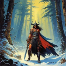 [art by Bruce Pennington] THE DEATH DEALER: tribeless barbarian in a large forest that, after the end of the Ice Age, will one day become the Mediterranean sea. When the Mongol-esque Kitzaak Horde invade the forest, various parties try to recruit Gath's aid to defend against them. One of them, the beautiful sorceress Cobra, gives Gath a helmet possessed by the god of death. The helmet gives him godlike power but at the same time tries to break Gath to its will. With the help of the worldly trave