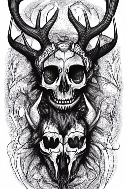 deer god skull demon lineart color