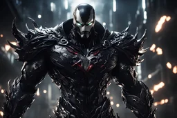 Spawn in a mega cool Black iron super suit with on his arms and shoulders, hdr, (intricate details, hyperdetailed:1.16), piercing look, cinematic, intense, cinematic composition, cinematic lighting, color grading, focused, (dark background:1.1)