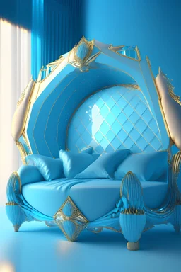 LIGHT BLUE daybed, unique, futuristic, symmetric, highly detailed, celestial, with full color, 3D, with glass, Cinematography, photorealistic, epic composition, Unreal Engine, Cinematic, Color Grading, fantasy, sunlight, ultra detailed artistic photography, midnight aura, glamour, intricate artwork masterpiece, golden ratio, trending on artstation, isometric, centered,Curtation