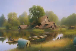 Peder Monk Monsted style, log hut