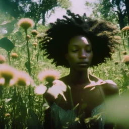 green dandelions white woman