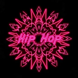 Hip Hop Wireframe Pink & Maroon Neon Mandala On Grunge Black Background.