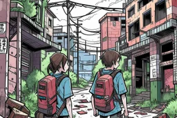 TLOU Town but as a coloured manga style