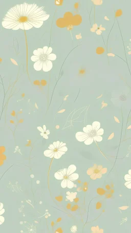 an illustration of gold flowers, in the style of light teal and light orange vector, minimalistic serenity, animated gifs, beatrix potter, duy huynh, light green and gray, asymmetric designs. --ar 1:1 --style raw --v 5.1