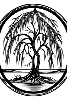 Logo of a willow tree at a window, monochromatic