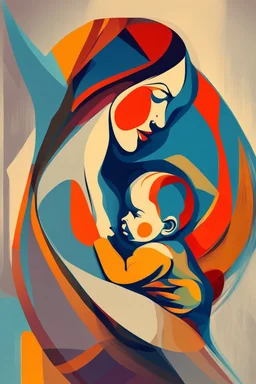 Mother holds her son , abstract style