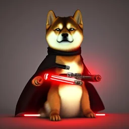 shiba inu darth vader sith lord with red light saber