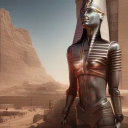 Nefertiti cyberpunk, full body, robocop, Egypt background