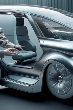 A car that has a single human hand on the outside