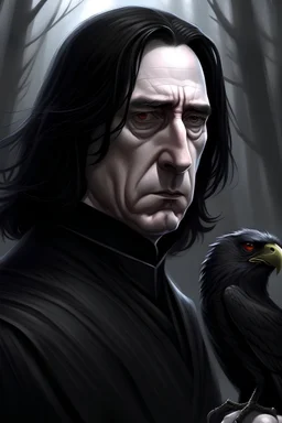 angry severus snape with corvid hyperrealistic
