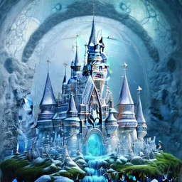 cristal angelic castle crystalline, beau , cosmic, opalescent, opalescent, gemstones, crystals, object, other worldly,water, rock, moss,bright, ice background, neige etang bleu