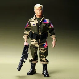 G.i. Joe toy camouflage khaki doll Donald Trump melon face with boots full body in package high resolution 2019, in a box with gun