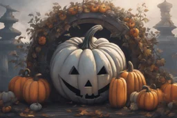 Cyber pumpkin in nier automata artstyle, halloween them, winter, close picture, fantasy world, intricate details, highly detailed, high details, detailed portrait, masterpiece,ultra detailed, ultra quality