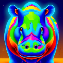 Colorful hippo vector, neon colors, bold colors, head shot, vibrant, 2d, 3/4 angle,
