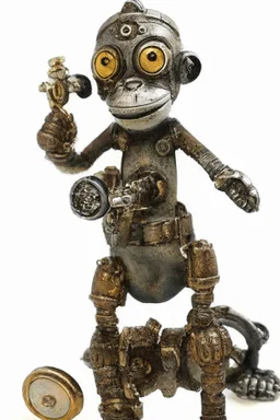 small cute steampunk mechanical monkey, made of metal