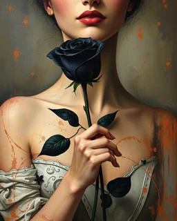 painting of a woman holding a black rose , surrealist painting, surrealist artwork, emotional surrealist art, abstract surrealist, a surrealist painting, surrealist art , abstract surrealism, abstract surrealism masterpiece, surreal painting, contemporary surrealism, magically shaped surrealism