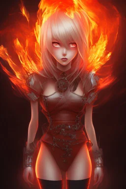 3d Anime girl close and personal but beautiful in fire background