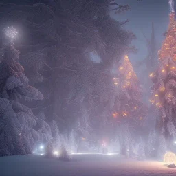 Mysterious christmas night, surreal atmosphere, cosmic backdrop, celestial ambience, soft lighting, very chilly appearance of the surroundings, unreal engine 5 volumetric lighting, intricate details, realistic style, 8k resolution