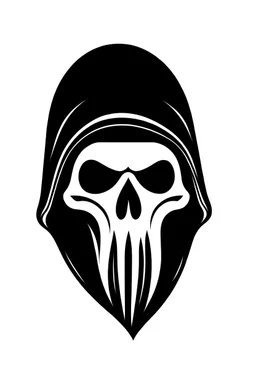 Extremely simple and fun logo representing the face only of the grim reaper. Black on white background