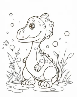 coloring pages for kids, coloring pages for kids, A small dinosaur made of flowers and water. cartoon style, thick lines, low detail,