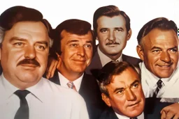 a photo of 5 men in their 30s, antique photo, add background