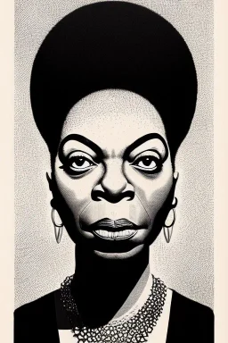 a vibrant ultraclear sideview waist up portrait of Nina Simone by rene magritte and laurie greasley, etching by gustave dore, colorful flat surreal, ethereal, intricate, sharp focus, illustration, highly detailed, digital painting, concept art, masterpiece