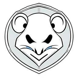 simplified rat's face on front of a triangular shield shape, vector(black white and gray)