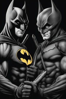 an extremely muscular version of the Ben Affleck's Batman and the Bruce Lee's Robin with the word (("BATMAN & ROBIN")) across the top