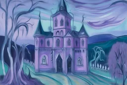 A light purple undead vampire castle painted by Edvard Munch