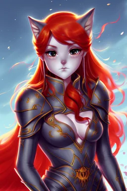 Teenaged Female Red haired kitsune paladin