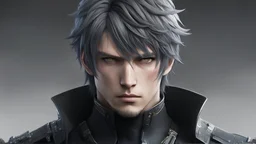 noctis lucis caelum from final fantasy 15 kingsglaive endwalker,cyclops from xmen phoenix force,ruby quartz combat visor,perfect male face,shaped jawline,rectangle shaped-face,strong,serious face expression,sharp eyes and eyebrows,trigun inspiration in the style of yoshitaka amano and tetsuya nomura,the man,black short hair,very mixed race from all the world, darkwear streetwear techwear,edge of tomorrow pacific rim helldivers gears of war warhammer space marine armor designed by donato giancola