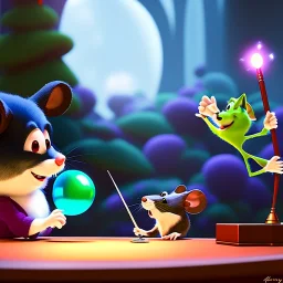 The mouse and the executioner discussing the future of the universe on bubble world, art by Pixar and Dreamworks