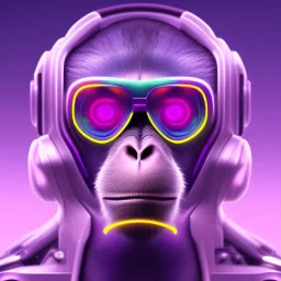 A beautiful portrait of a cyborg monkey purple neon color scheme, high key lighting, volumetric light high details psychedelic background