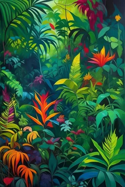 Lush Variegated Multi-colored Jungle Foliage; Neo-surrealism; Dada