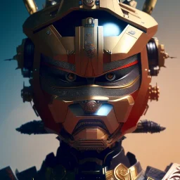 a beautiful full frame portrait digital painting of futuristic samurai robot, wide angle view, close-up, macro lens, centered camera, titanium accents, intricate details, small minutiae, tiny features, particulars, colorful, 8k, least ambient occlusion, volumetric lighting, volumetric clouds