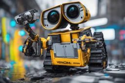 Machine in 8k WALL-E model with 8k anime cgi artstyle, venom them, neon water, full body, intricate details, highly detailed, high details, detailed portrait, masterpiece,ultra detailed, ultra quality