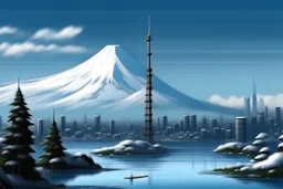 Tokyo Japan in the style of; Arctic Winter Day, by Bob Ross.