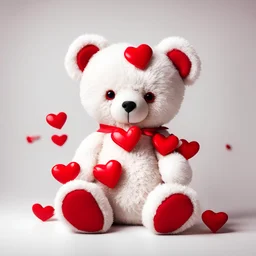 Valentine teddy with red heart and white background