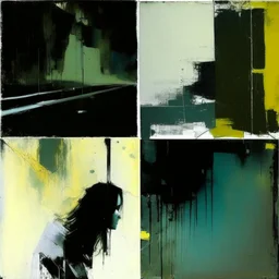 Minimal abstract oil paintings desolate 1960s lost highway. Concrete textures. style of Phil Hale , Daniel Pitin