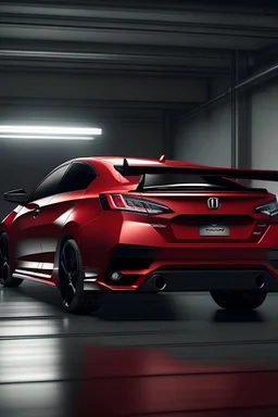 Honda civc red in garage direct straight backside view realistic