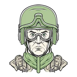 Avatar of a war torned soldier wearing a half ski mask and aviator glasses