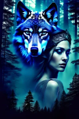 double exposure stunning mystic woman-wolf hybrid portait, forest, moon, smoke, ultra-high detailed, deep dark colors, dark fantasy, intricate detail, cinematic, masterpiece, sharp focus, dark ethereal fantasy, hyperdetailed, atmospheric , dark surreal fantasy