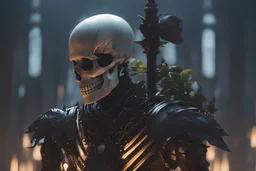 Magical Skeleton in 8k nier automata drawing style, ainz them, cinematic mood, magic circle, neon reflect, close picture, rain, highly detailed, high details, detailed portrait, masterpiece,ultra detailed, ultra quality